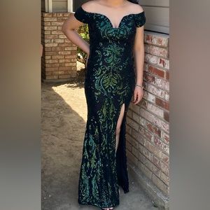 Black and green sequence dress. Size petite small. Used only once